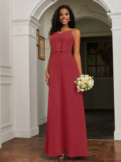 Lace Appliqued  Backless Chiffon A-Line Dress Burgundy