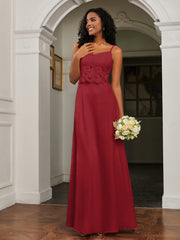 Lace Appliqued  Backless Chiffon A-Line Dress Burgundy