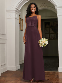 Lace Appliqued  Backless Chiffon A-Line Dress Cabernet