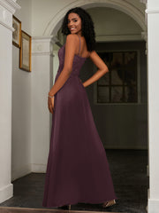 Lace Appliqued  Backless Chiffon A-Line Dress Cabernet