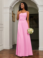 Lace Appliqued  Backless Chiffon A-Line Dress Candy Pink