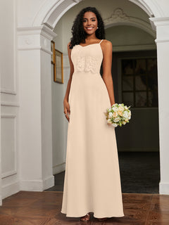 Lace Appliqued  Backless Chiffon A-Line Dress Champagne