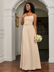 Lace Appliqued  Backless Chiffon A-Line Dress Champagne Plus Size
