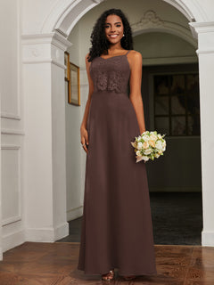 Lace Appliqued  Backless Chiffon A-Line Dress Chocolate