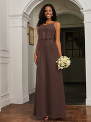 Lace Appliqued  Backless Chiffon A-Line Dress Chocolate