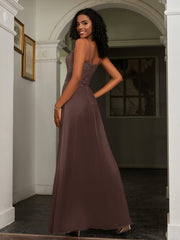 Lace Appliqued  Backless Chiffon A-Line Dress Chocolate