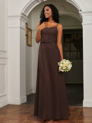 Lace Appliqued  Backless Chiffon A-Line Dress Chocolate