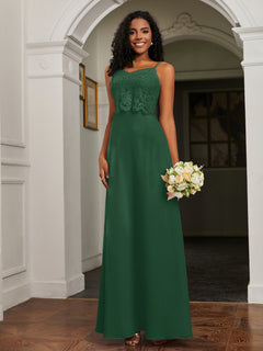 Lace Appliqued  Backless Chiffon A-Line Dress Dark Green