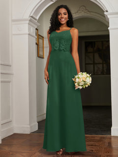 Lace Appliqued  Backless Chiffon A-Line Dress Dark Green Plus Size