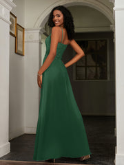Lace Appliqued  Backless Chiffon A-Line Dress Dark Green