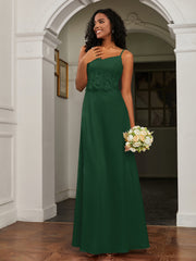 Lace Appliqued  Backless Chiffon A-Line Dress Dark Green