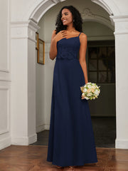 Lace Appliqued  Backless Chiffon A-Line Dress Dark Navy Plus Size