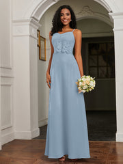 Lace Appliqued  Backless Chiffon A-Line Dress Dusty Blue