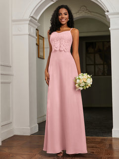 Lace Appliqued  Backless Chiffon A-Line Dress Dusty Rose