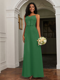 Lace Appliqued  Backless Chiffon A-Line Dress Emerald