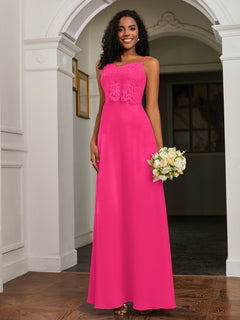 Lace Appliqued  Backless Chiffon A-Line Dress Fuchsia Plus Size