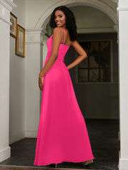 Lace Appliqued  Backless Chiffon A-Line Dress Fuchsia