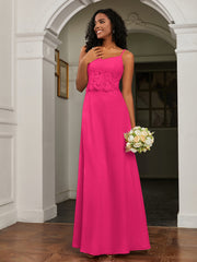 Lace Appliqued  Backless Chiffon A-Line Dress Fuchsia