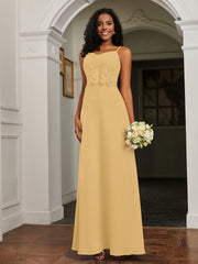 Lace Appliqued  Backless Chiffon A-Line Dress Gold Plus Size
