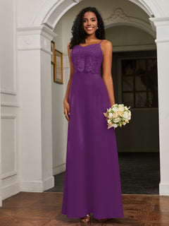 Lace Appliqued  Backless Chiffon A-Line Dress Grape Plus Size