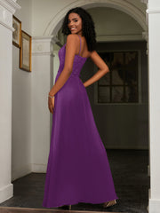 Lace Appliqued  Backless Chiffon A-Line Dress Grape