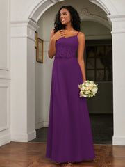 Lace Appliqued  Backless Chiffon A-Line Dress Grape