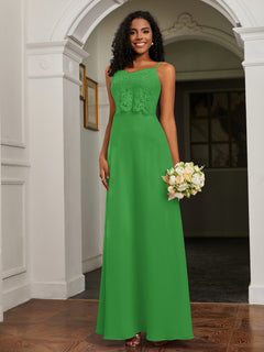 Lace Appliqued  Backless Chiffon A-Line Dress Green