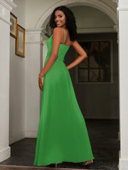 Lace Appliqued  Backless Chiffon A-Line Dress Green