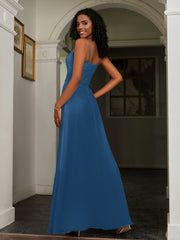 Lace Appliqued  Backless Chiffon A-Line Dress Ink Blue Plus Size