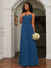 Lace Appliqued  Backless Chiffon A-Line Dress Ink Blue Plus Size