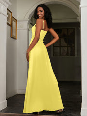 Lace Appliqued  Backless Chiffon A-Line Dress Lemon