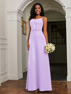 Lace Appliqued  Backless Chiffon A-Line Dress Lilac