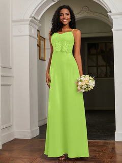 Lace Appliqued  Backless Chiffon A-Line Dress Lime Green