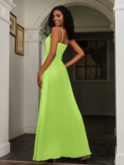 Lace Appliqued  Backless Chiffon A-Line Dress Lime Green
