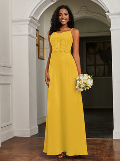 Lace Appliqued  Backless Chiffon A-Line Dress Marigold