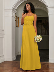 Lace Appliqued  Backless Chiffon A-Line Dress Marigold