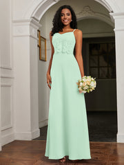 Lace Appliqued  Backless Chiffon A-Line Dress Mint Green