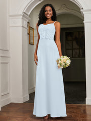Lace Appliqued  Backless Chiffon A-Line Dress Mist