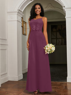 Lace Appliqued  Backless Chiffon A-Line Dress Mulberry