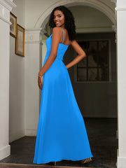 Lace Appliqued  Backless Chiffon A-Line Dress Ocean Blue