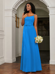Lace Appliqued  Backless Chiffon A-Line Dress Ocean Blue