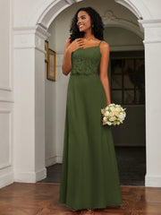 Lace Appliqued  Backless Chiffon A-Line Dress Olive Green