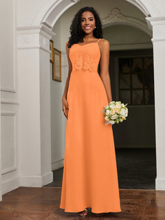 Lace Appliqued  Backless Chiffon A-Line Dress Orange