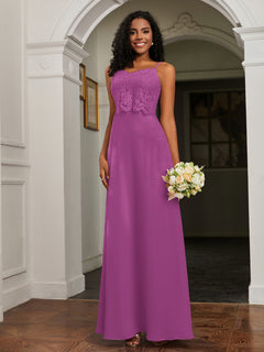 Lace Appliqued  Backless Chiffon A-Line Dress Orchid