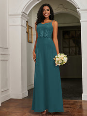 Lace Appliqued  Backless Chiffon A-Line Dress Peacock