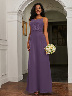 Lace Appliqued  Backless Chiffon A-Line Dress Plum