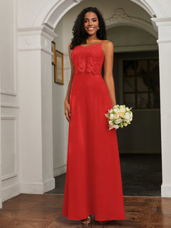 Lace Appliqued  Backless Chiffon A-Line Dress Red