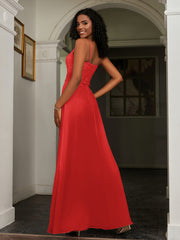 Lace Appliqued  Backless Chiffon A-Line Dress Red