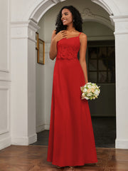 Lace Appliqued  Backless Chiffon A-Line Dress Red