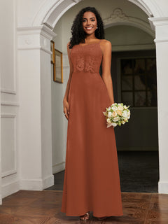 Lace Appliqued  Backless Chiffon A-Line Dress Rust
